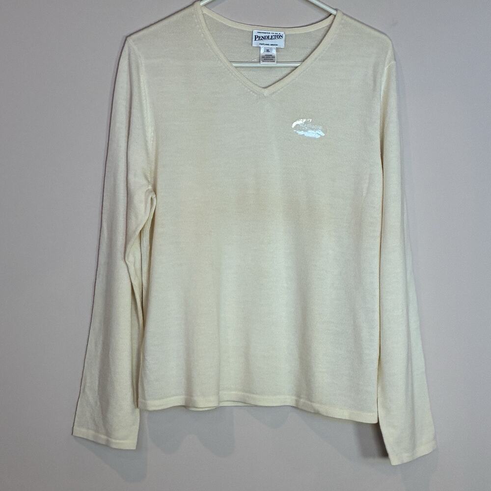 Pendleton 100% Merino Lightweight V-Neck Sweater Cream Ivory Size XL